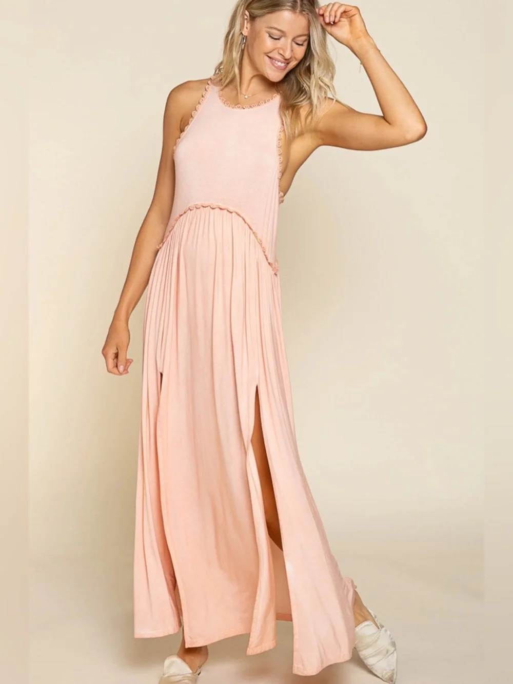 Baby Doll Side Slit Cut Out Maxi Dress - POL - Picture 1 of 5